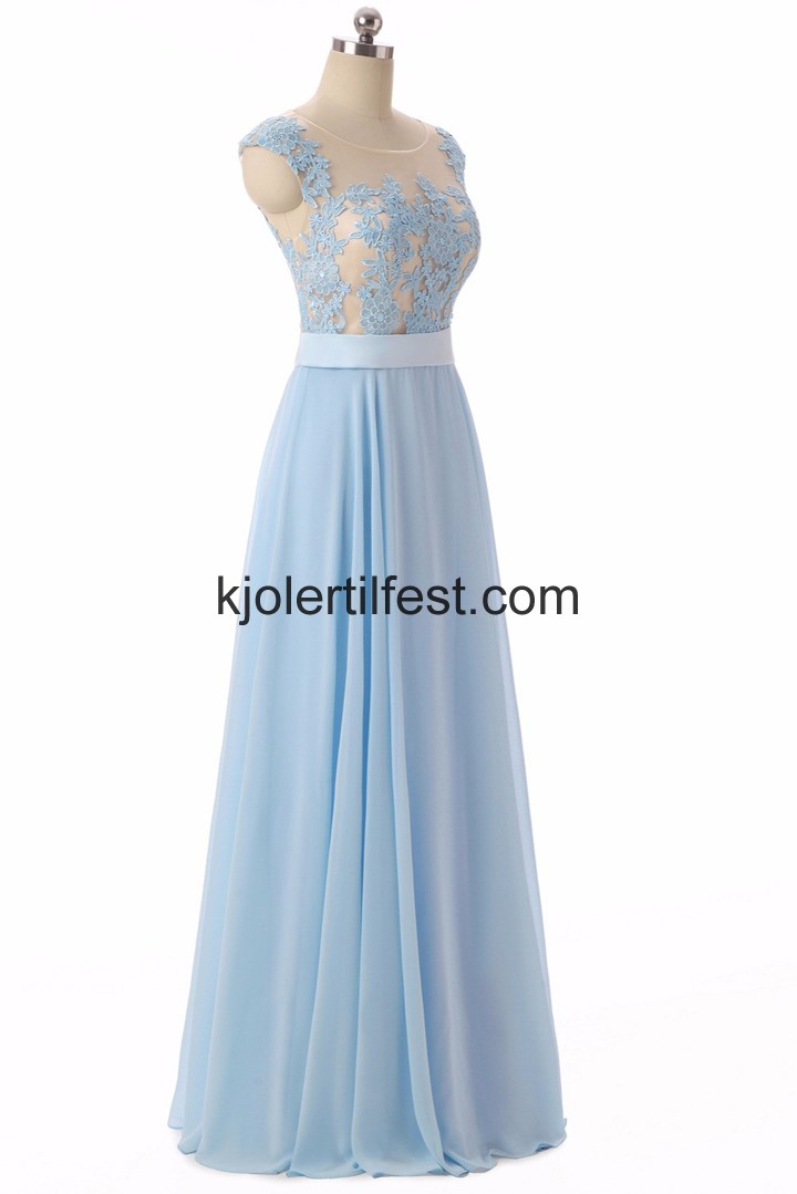 Himmelbl A-Linje Lange Chiffon Selskapskjoler